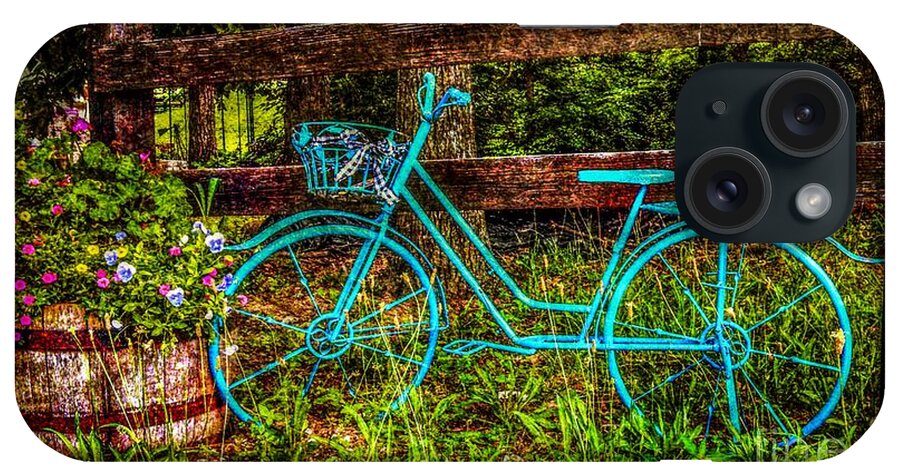 Vintage Blue Bike iPhone Case featuring the photograph Vintage Summertime Blue Bike by Peggy Franz