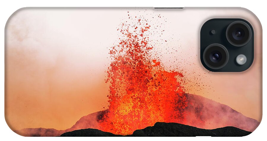 Orange Color iPhone Case featuring the photograph Volcano Eruption, Holuhraun by Arctic-images