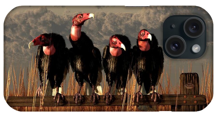 Vulture iPhone Case featuring the digital art Vultures on a Fence by Daniel Eskridge