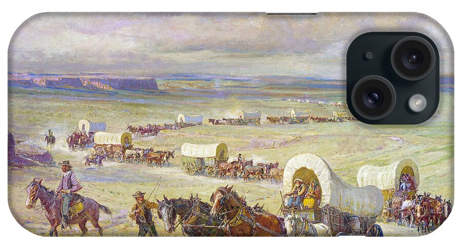 19th Century iPhone Case featuring the painting Wagon Trail by Oscar Edmund Berninghaus
