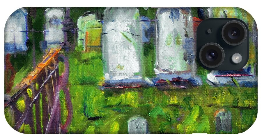 Cemetery Gravestone Fence Tombstone Resting Place Grave Graveyard Death Ghost iPhone Case featuring the painting Waiting For You by Michael Daniels