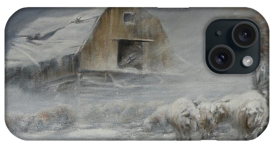 Sheep iPhone Case featuring the painting Waiting out the Storm by Mia DeLode