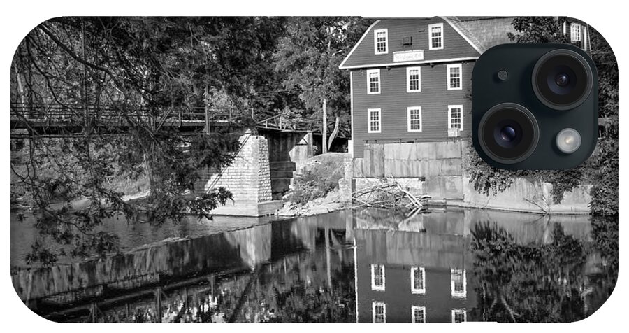 Bridge iPhone Case featuring the photograph War Eagle Mill and Bridge Black and White by Gregory Ballos