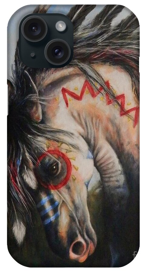 War Pony iPhone Case featuring the painting War Pony #3 Chieftan by Amanda Hukill