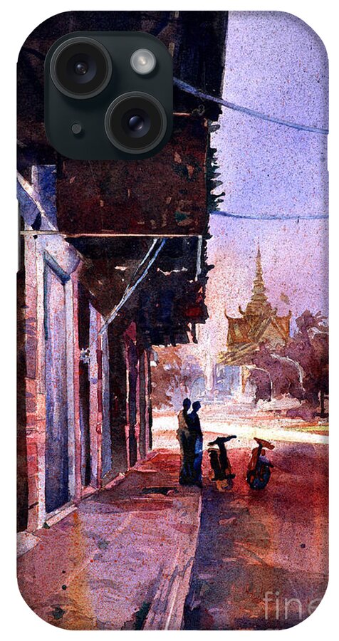  Watercolor Paper iPhone Case featuring the painting Watercolor painting of Royal Palace Phnom Penh Cambodia by Ryan Fox