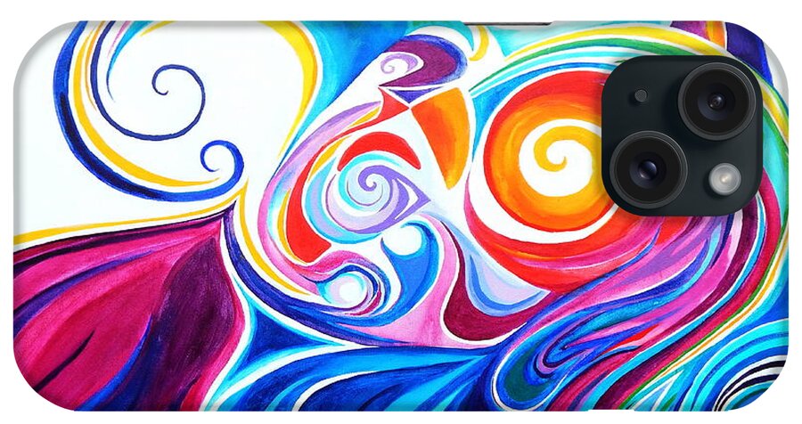 Spiraling Stylized Crayola Colored Rolling Waves iPhone Case featuring the painting Wave set by Priscilla Batzell Expressionist Art Studio Gallery