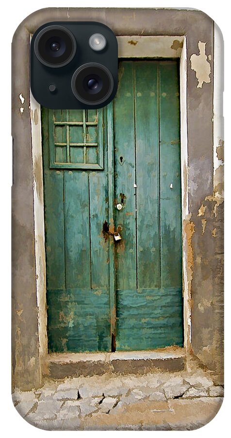 Canvas iPhone Case featuring the photograph Weathered Green Door of Serpa by David Letts