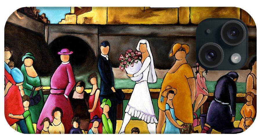 Wedding iPhone Case featuring the painting Wedding In Front Of Bridge by William Cain