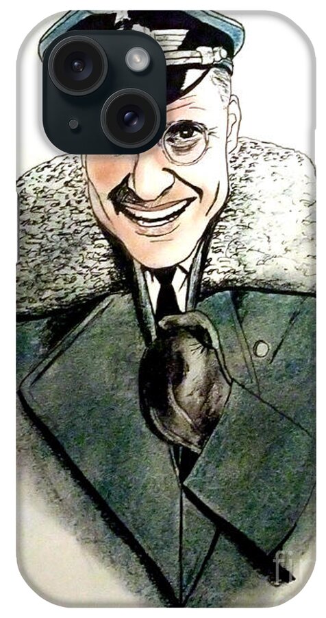 Col Klink iPhone Case featuring the drawing Werner Klemperer as Col Klink on Hogans Heroes  by Jim Fitzpatrick