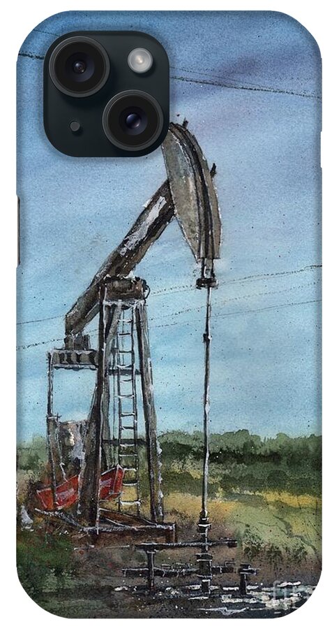  iPhone Case featuring the painting West Texas Pumpjack by Tim Oliver