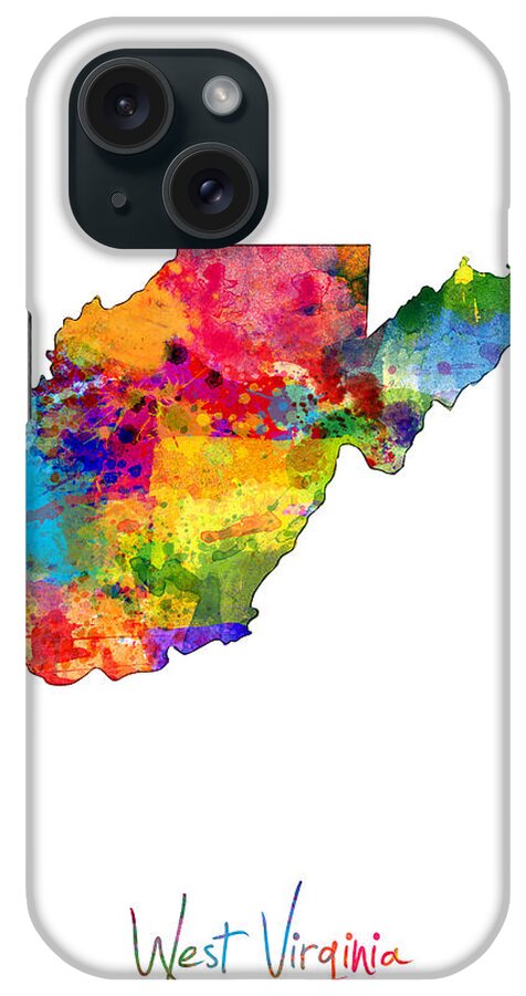 United States Map iPhone Case featuring the digital art West Virginia Map by Michael Tompsett