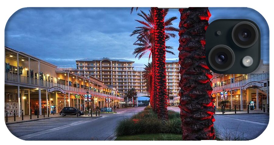 Palm iPhone Case featuring the digital art Wharf red lighted trees by Michael Thomas