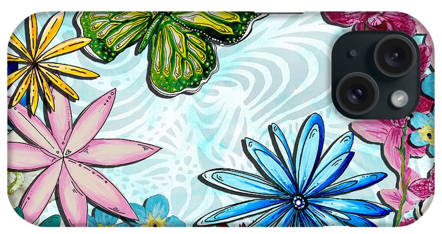 Flowers iPhone Case featuring the painting Whimsical Floral Flowers butterfly Art Colorful Uplifting Painting by Megan Duncanson by Megan Aroon