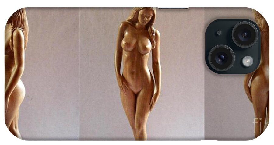 Naked Woman Wood Sculpture iPhone Case featuring the sculpture White Naked - Wood Sculpture by Ronald Osborne