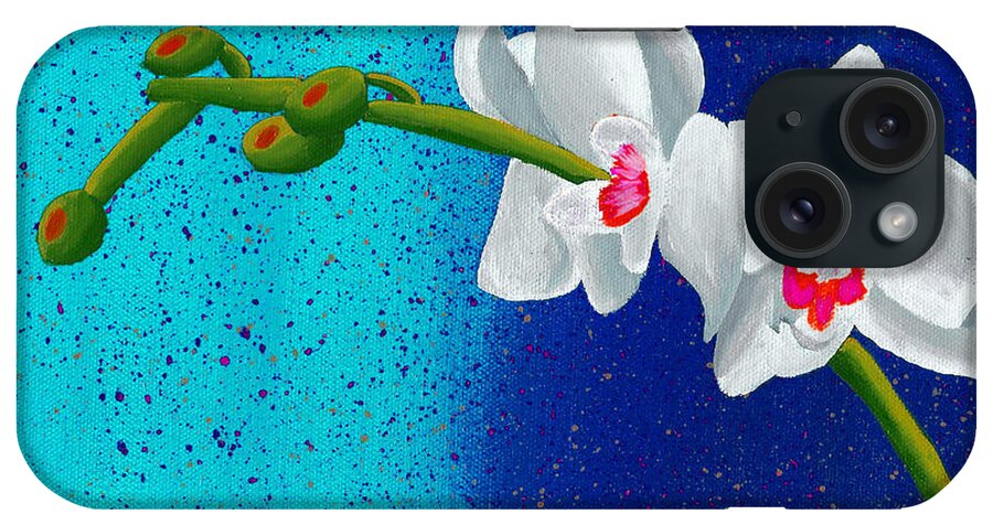 White Orchids iPhone Case featuring the painting White Orchids on Blue by Laura Forde