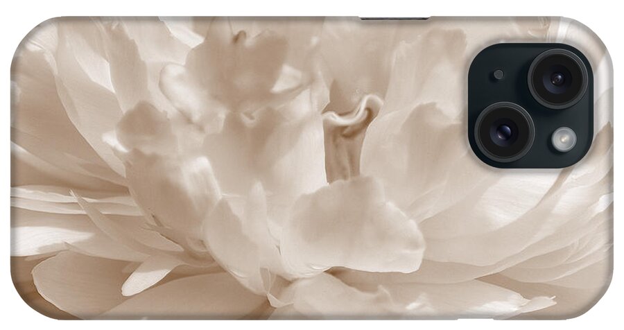 Art iPhone Case featuring the photograph White Peony II Sepia by Joan Han