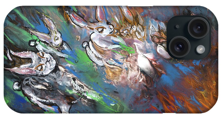 Fantasy iPhone Case featuring the painting White Rabbits on The Run by Miki De Goodaboom
