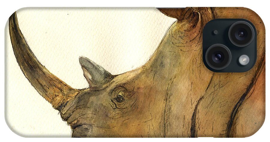 White iPhone Case featuring the painting White rhino head study by Juan Bosco