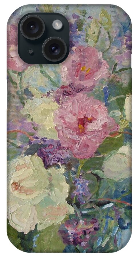 Still Life iPhone Case featuring the painting White Roses and Statice by Elinor Fletcher