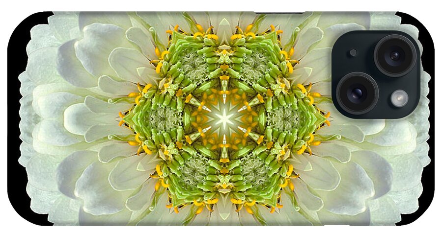 Flower iPhone Case featuring the photograph White Zinnia Elegans V Flower Mandala by David J Bookbinder