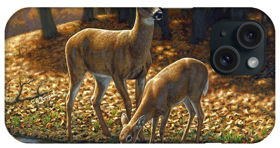 Deer iPhone Case featuring the painting Whitetail Deer - Autumn Innocence 1 by Crista Forest