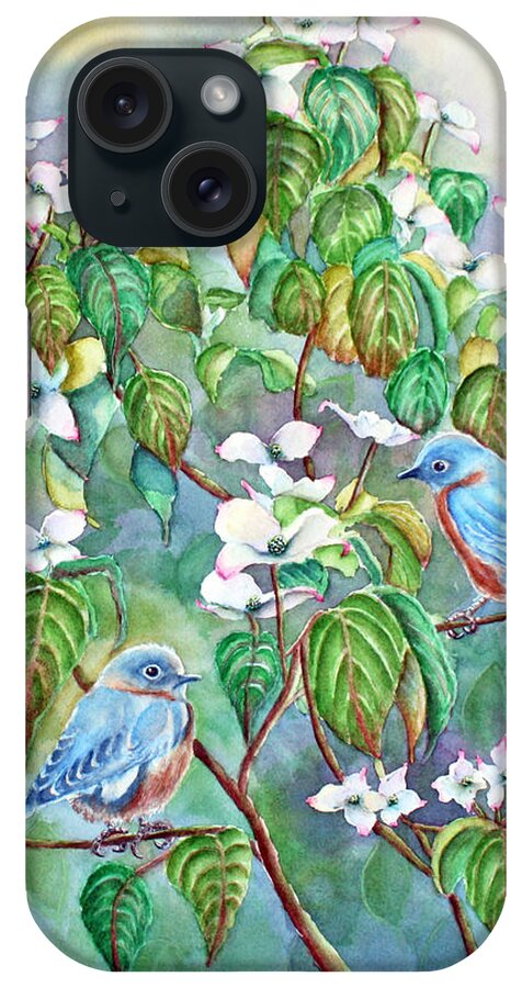 Wild Birds iPhone Case featuring the painting Wild Blues in White Dogwood by Kathryn Duncan