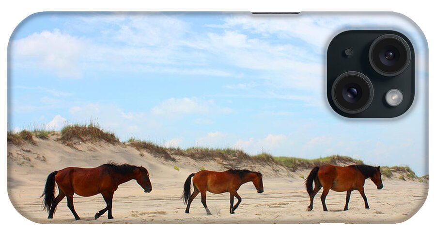 Wild Horses Of Corolla - Outer Banks Obx Ocean Sand Dune Atlantic North Carolina Vacation Duck Currituck Water Travel Trip Remote iPhone Case featuring the mixed media Wild Horses of Corolla - Outer Banks OBX by Design Turnpike