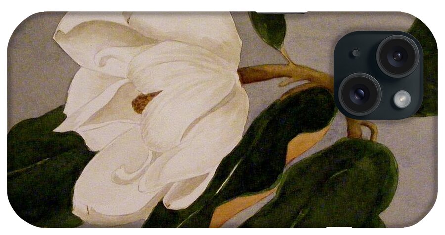 Magnolias Petals Assume So Many Beautiful Shapes Which Are Moody And iPhone Case featuring the painting Windblown Magnolia by Nancy Kane Chapman