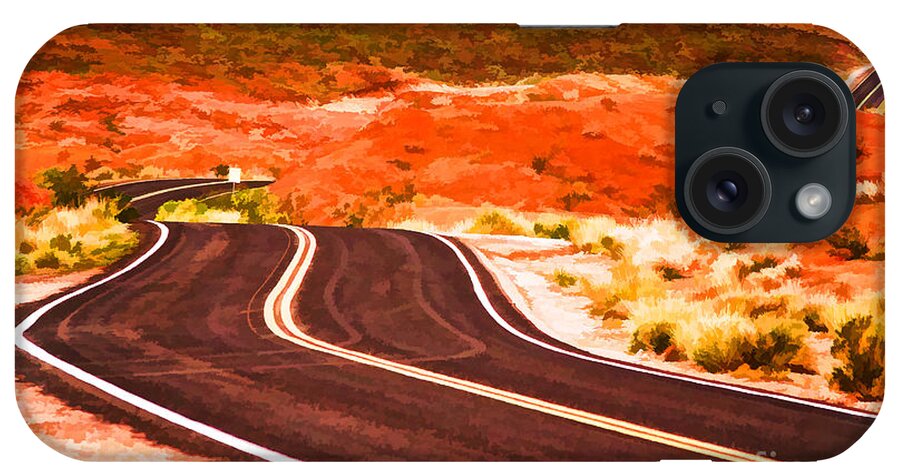 Road iPhone Case featuring the photograph Winding Road In Valley Of Fire - Painterly by Les Palenik