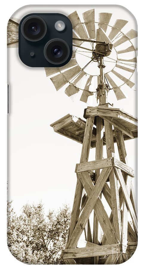Windmill iPhone Case featuring the photograph Windmill Antique in Sepia black and White 3005.01 by M K Miller