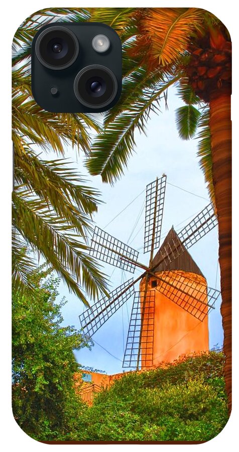 Spain iPhone Case featuring the painting Windmill in Palma de Mallorca by Deborah Boyd