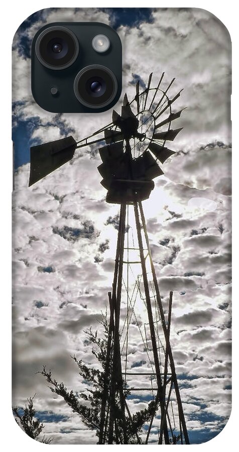 Windmill iPhone Case featuring the digital art Windmill in the clouds by Cathy Anderson