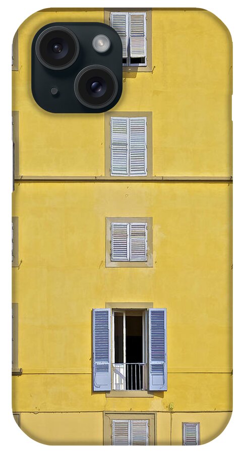 Balcony iPhone Case featuring the photograph Windows of Florence Against a Faded Yellow Plaster Wall by David Letts