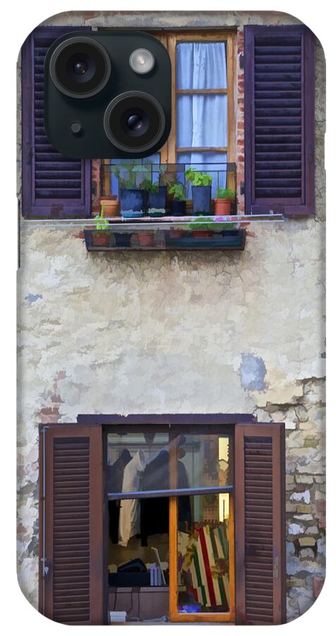 Architecture iPhone Case featuring the photograph Windows with Potted Plants of Rural Tuscany by David Letts