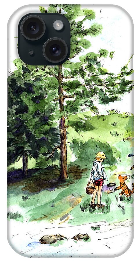 Winnie The Pooh iPhone Case featuring the painting Winnie the Pooh with Christopher Robin after E H Shepard by Maria Hunt
