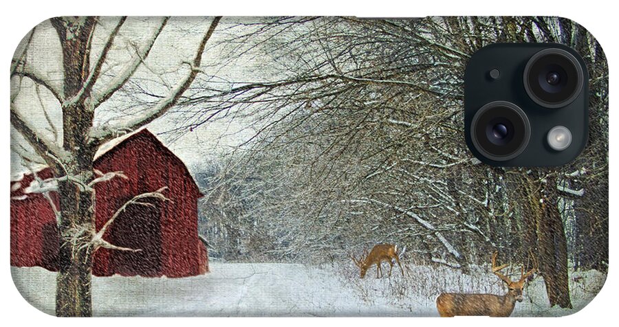 Winter iPhone Case featuring the digital art Winter Barn by Lianne Schneider