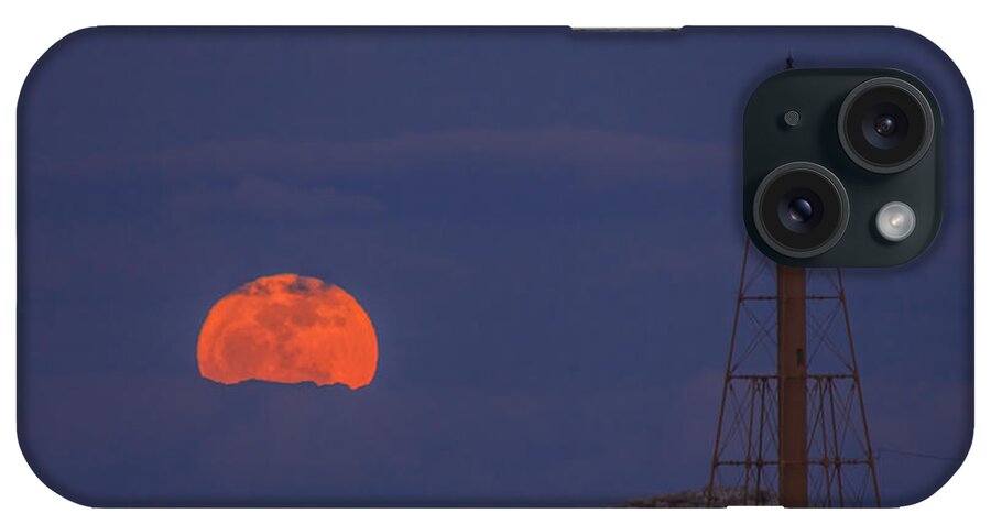 Marblehead Light iPhone Case featuring the photograph Winter moon rising over Marblehead Light by Jeff Folger