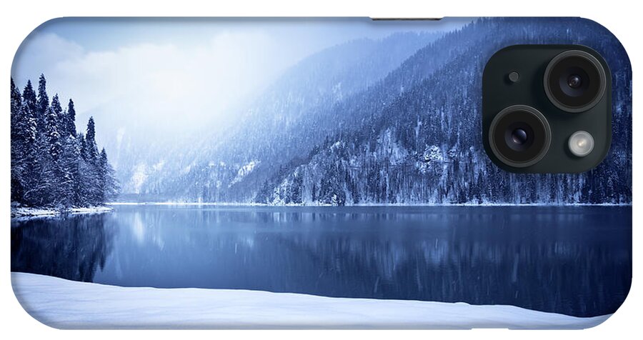 Water's Edge iPhone Case featuring the photograph Winter Shot Of Lake In Mountains by Sankai