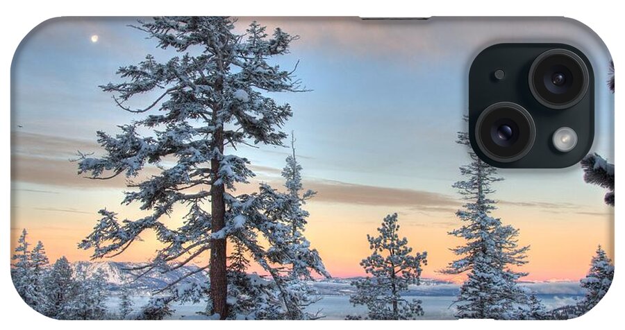 Lake iPhone Case featuring the photograph Winter Sunrise and Moonset on Lake Tahoe by Bruce Friedman
