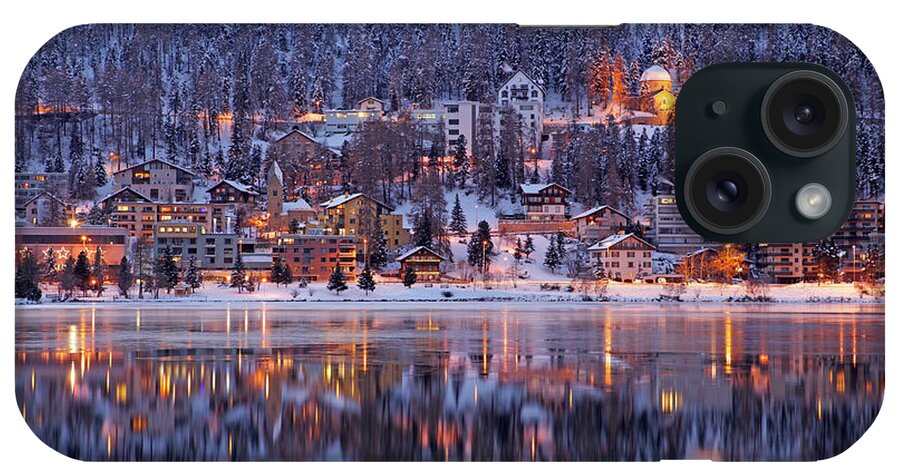 Holiday iPhone Case featuring the photograph Winter View Of Saint Moritz At Dusk by Massimo Pizzotti