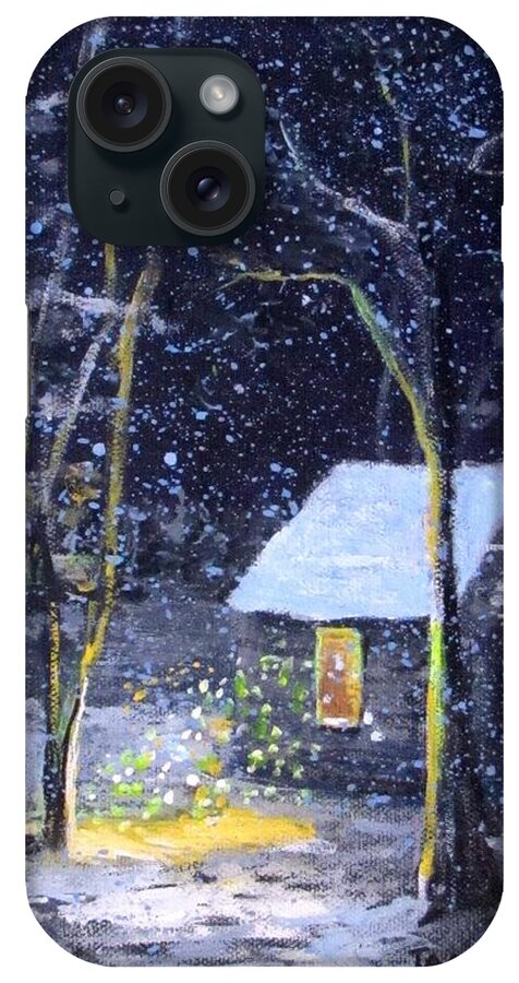 Winter Scene iPhone Case featuring the painting Wintery night at Thoreau's Cove by Jack Skinner