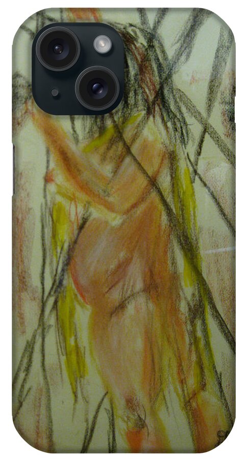 Nude iPhone Case featuring the pastel Woman in Sticks by David Trotter