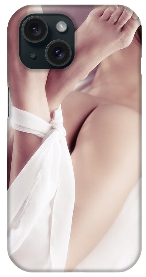 Woman iPhone Case featuring the photograph Woman legs tied with a scarf by Maxim Images Exquisite Prints