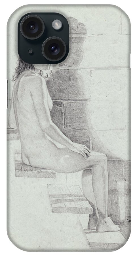 Nude iPhone Case featuring the drawing Woman on Steps by Robert Tracy