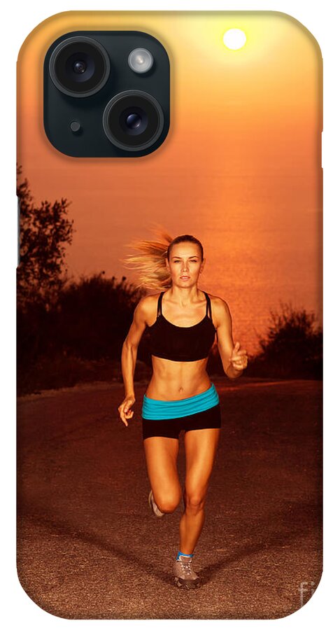 Active iPhone Case featuring the photograph Woman run along the road by Anna Om