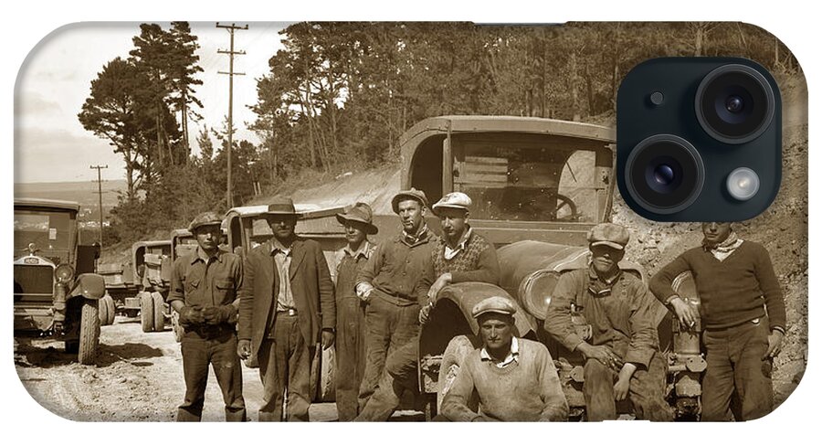 Workers iPhone Case featuring the photograph Workers on Highway One Monterey Carmel Hill California 1929 by Monterey County Historical Society