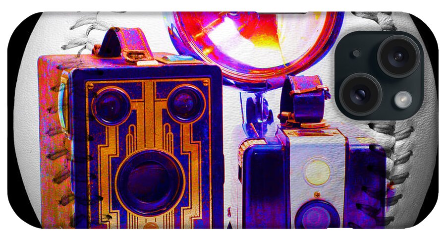 Camera iPhone Case featuring the digital art World Travelers 2 Baseball Square by Andee Design