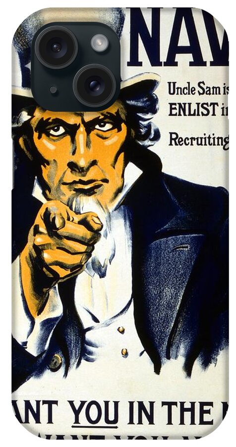 World; War; 1914-1918; American; Recruitment; Poster; 1917; Navy; Uncle; Sam; Calling; You; Enlist; Navy; Want; You; Navy; Want; You; Now; Art; Lithograph iPhone Case featuring the drawing World War I 1914 1918 American recruitment poster 1917 Navy Uncle Sam is calling you by Anonymous