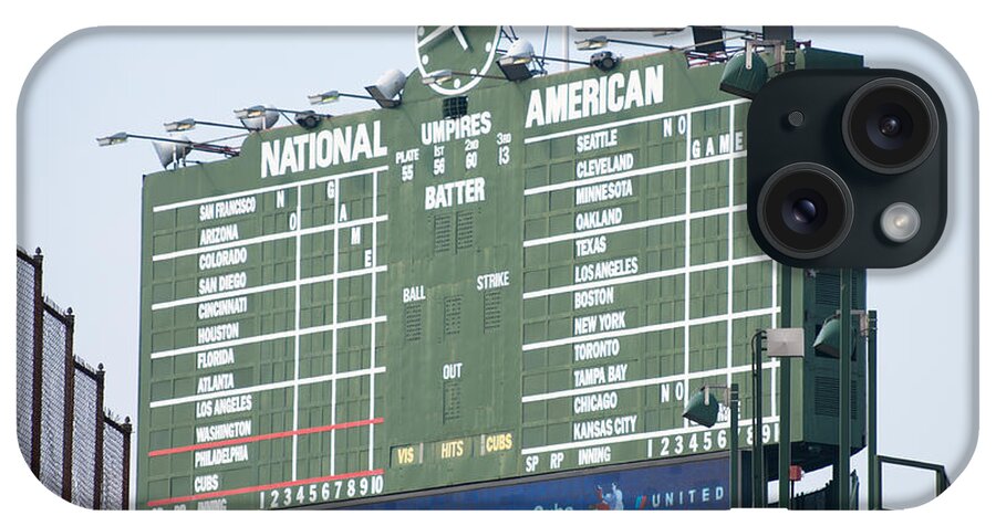Chicago iPhone Case featuring the photograph Wrigley Field Scoreboard Sign by Paul Velgos