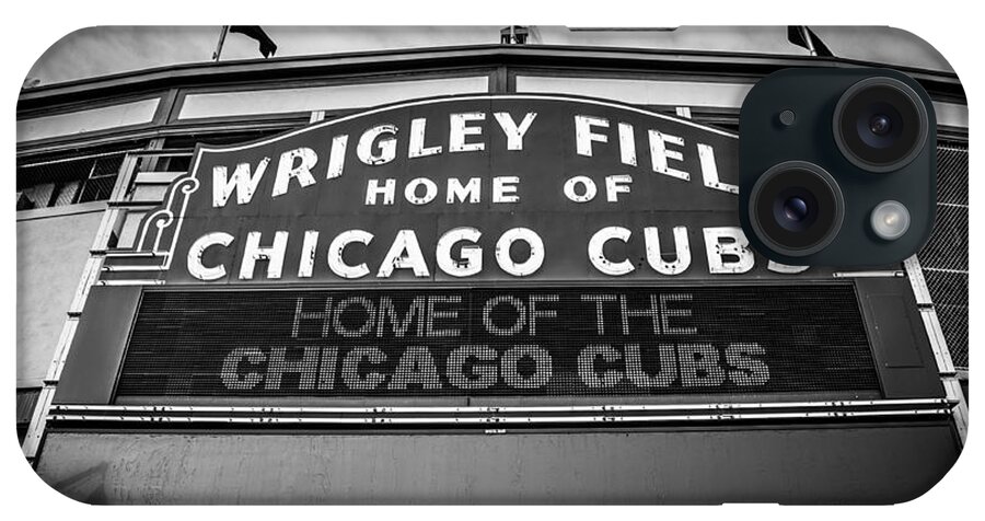 America iPhone Case featuring the photograph Wrigley Field Sign in Black and White by Paul Velgos